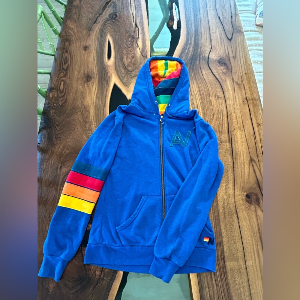 Aviator Nation Signature Rainbow Hoodie Full Zip Up, Size Small